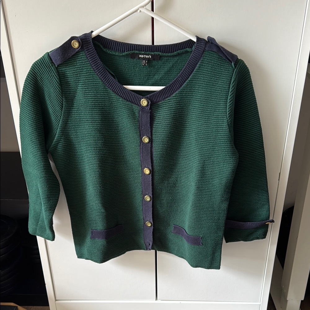 Women's Green Sweater with Navy Accents